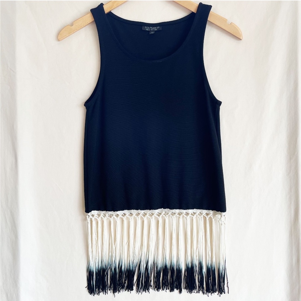 Topshop Ombre Tassel Hem Black Soft Long Tank Top